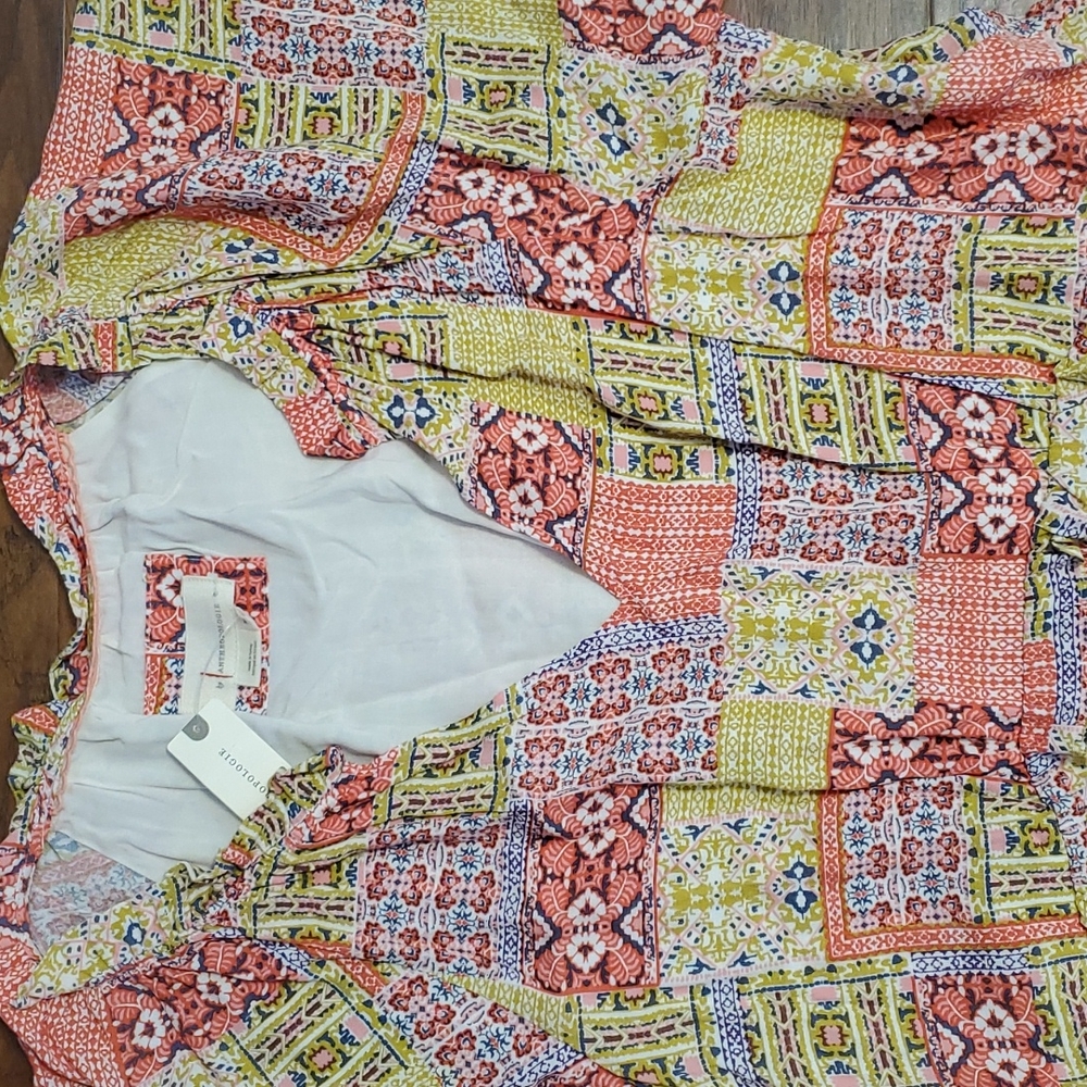 Anthropologie Robin Tiered red yellow floral mini sundress short sleeves Large - Picture 16 of 16